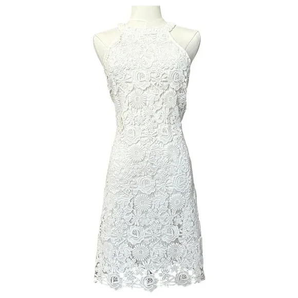 Lulu’s Ivory Lace Halter Mini Dress Floral XL - Picture 2 of 8